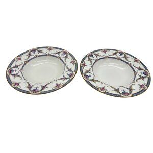 Royal Worcester Rosemary Sky Blue Pair Soup Bowls Floral Pattern ca 1950s 1960s